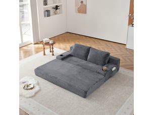 Canapé droit convertible <strong>MODENVIE</strong> <strong></strong> 2 places Velours côtelé gris