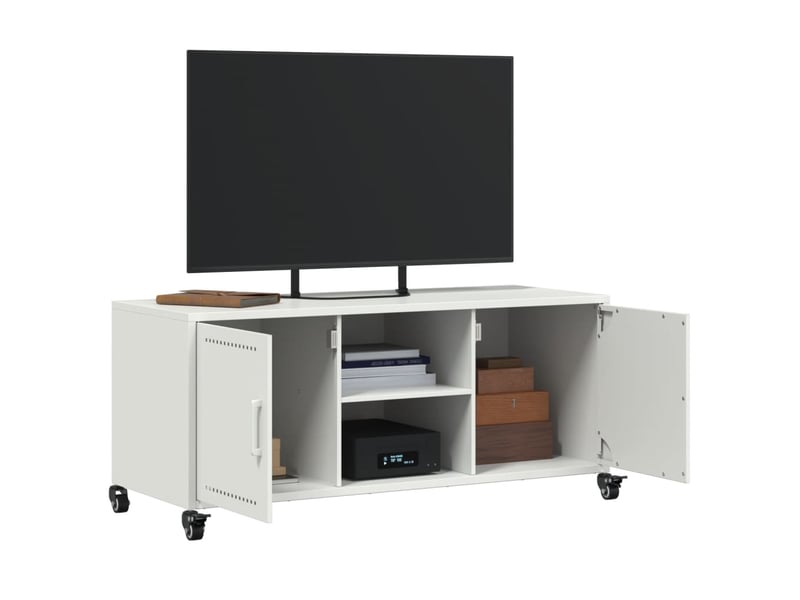  Meuble tv - banc tv - meuble de rangement blanc 100,5x39x43,5 cm acier  - Conforama E