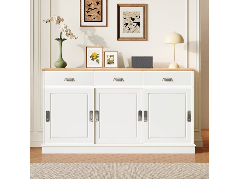  Buffet de rangement 140x40x77 cm - 3 tiroirs - meuble de salon et salle à manger - mdf - blanc CozyNest - Conforama B