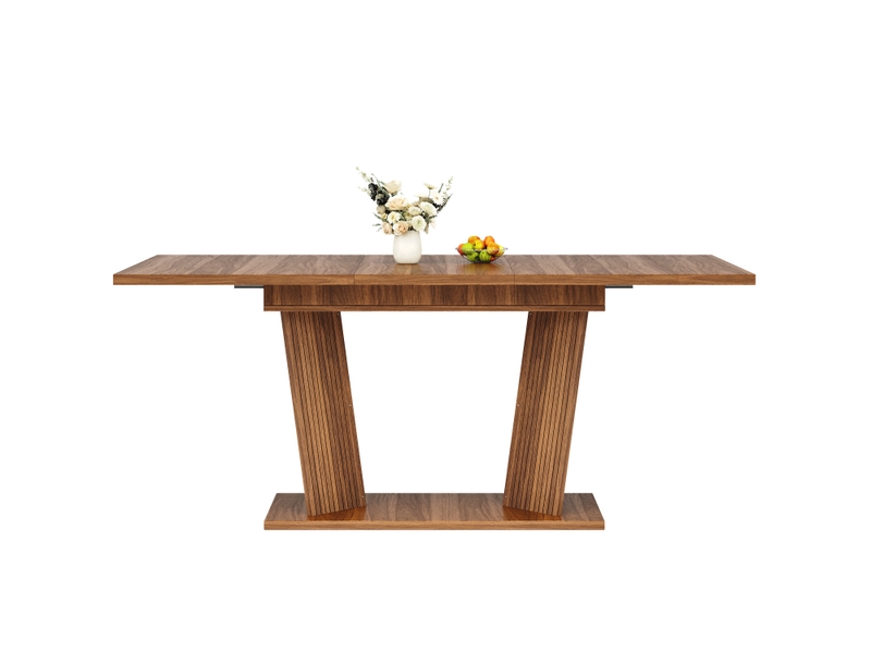 Table à manger extensible moderne, effet bois massif, marron foncé, pieds réglables - Conforama A