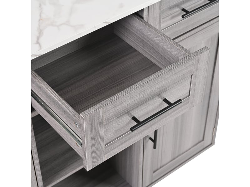  Desserte de cuisine grise 139x46(71)x91,5 cm avec plateau rabattable effet marbre et rangements  - Conforama D