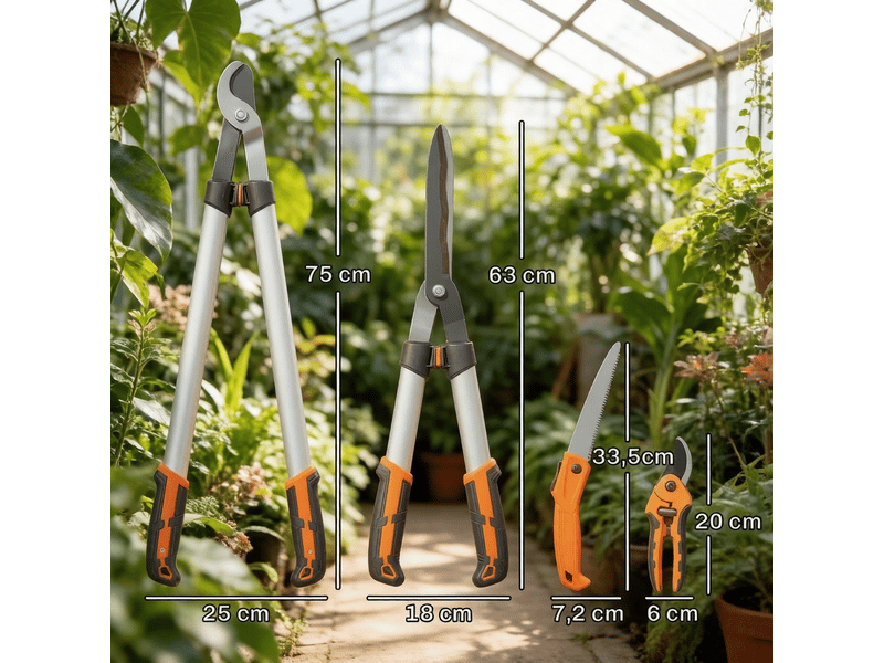 Set de 4 outils de jardinage avec coupe-branches, sécateurs et scie pliable  - Conforama C