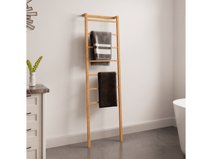 Échelle porte-serviettes en bambou naturel 7 barreaux, design minimaliste à poser contre le mur