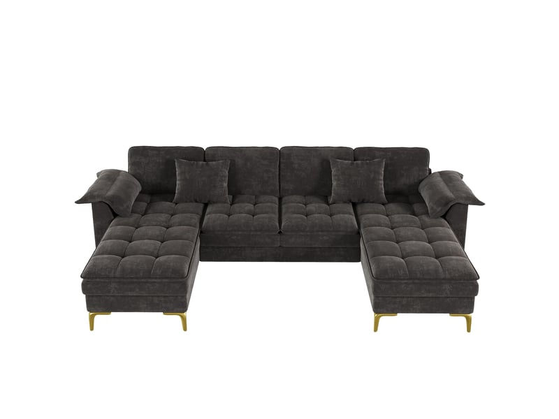  Canapé d'angle panoramique 4 places 262 × 134 cm avec 2 méridiennes, gris IKSETERA TRADING LTD - Conforama W