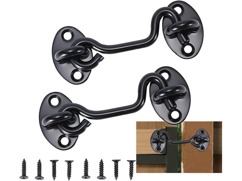  Ensemble de deux crochets de trappe, verrou de porte en acier inoxydable noir, convient aux fenêtres, portes de grange HRC0003731LY - Conforama B