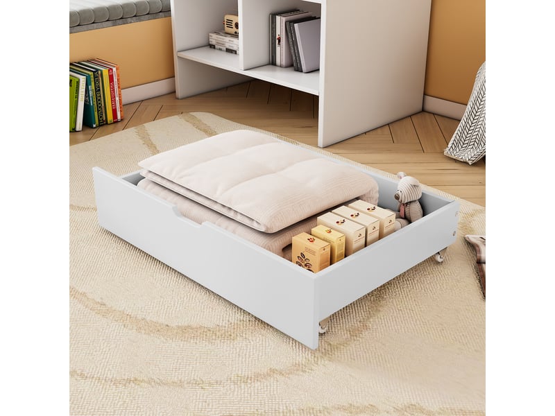  Deux tiroirs de rangement sous lit en mdf avec roulettes, blanc, 93x67x20cm, lot de 2, uniquement tiroirs  - Conforama E