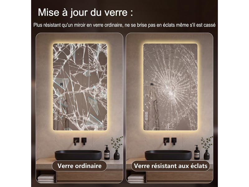  Miroir led de salle de bains 60 x 80 cm, antibuée et dimmable  - Conforama E