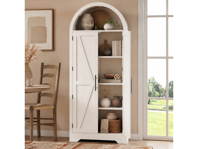 Vitrine avec étagères réglables et partie ouverte, style campagne moderne, pour salon ou salle à manger, blanche - Conforama C