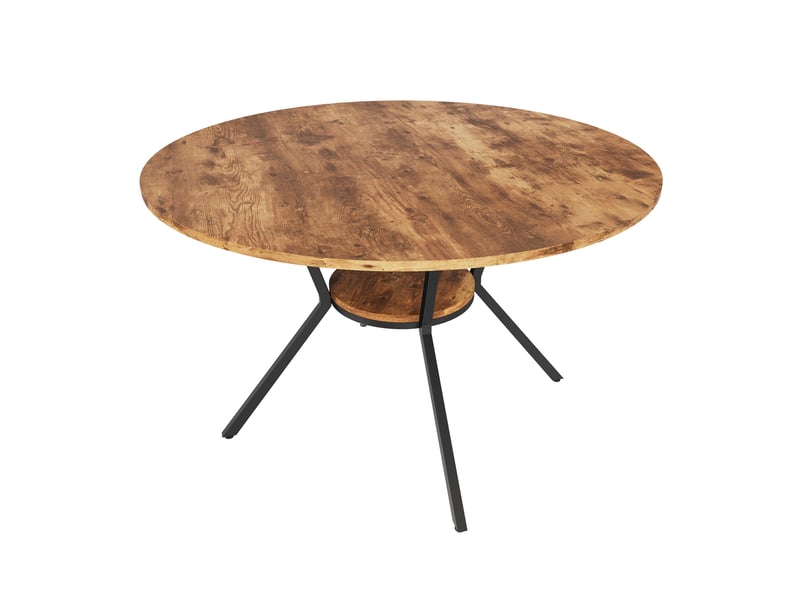 Table à manger ronde pour 6 personnes, table de cuisine style industriel avec plateau aspect bois et pied en métal 120 cm - Conforama A