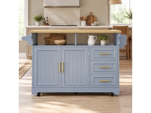 Îlot de cuisine,120x40x95 cm,3 tiroirs et plateau rabattable,mdf,bleu