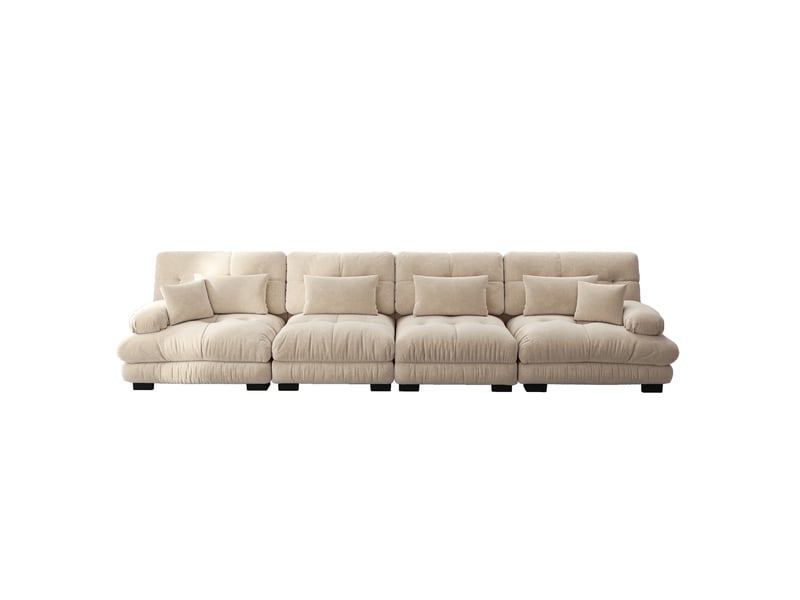  Canapé d'angle modulaire 4 places 406x77x81 cm siège profond chenille beige clair  - Conforama A