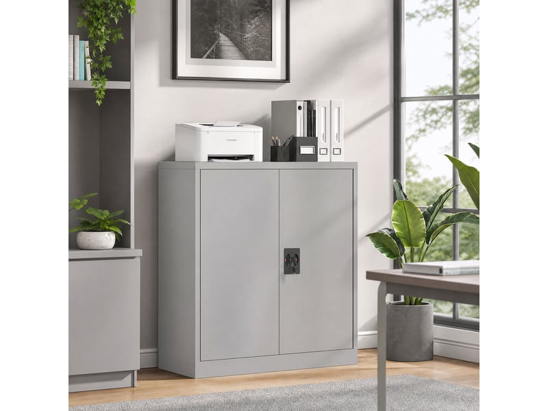  Classeur en acier, meuble multifonctionnel avec étagère réglable et serrure, idéal pour le bureau ou le salon, gris.  - Conforama C