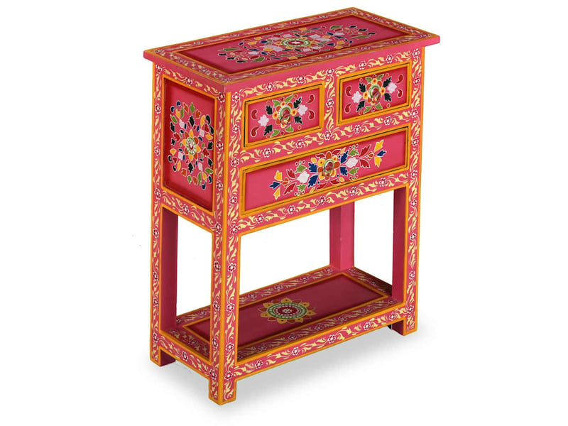 Buffet salon, buffet de rangement avec tiroirs bois massif de manguier peinture rose - Conforama A