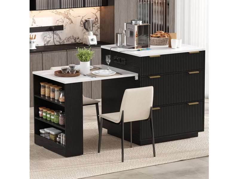 Îlot de cuisine sur roulettes avec table extensible et rangement homvra - Conforama D