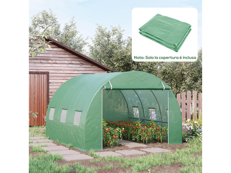  Bâche de serre en polyéthylène avec 6 fenêtres, porte enroulable et bords enterrés, 3 x 3 x 2 m, verte  - Conforama C