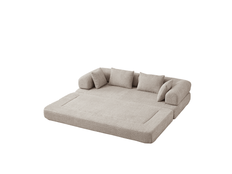 Canapé convertible 2 places 4 en 1 200x95x68 cm modulable, dossier réglable, sans montage, base antidérapante, 4 coussins, chenille gris - Conforama A