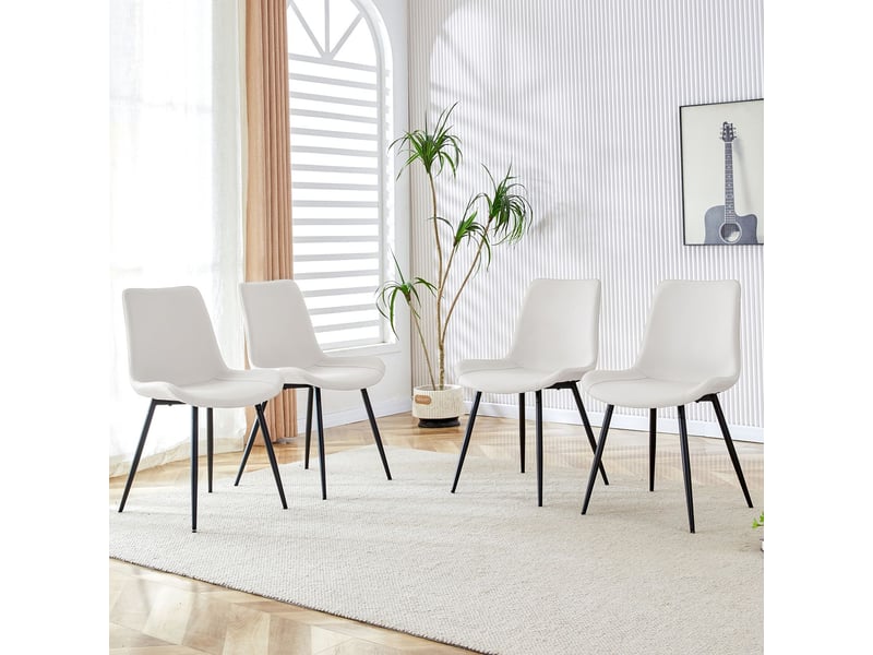  Chaise repas ensemble de 4 pièces cuir synthétique blanc design moderne assise élargie dossier pieds métal antidérapants  - Conforama A