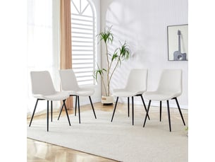 Chaise repas ensemble de 4 pièces cuir synthétique blanc design moderne assise élargie dossier pieds métal antidérapants