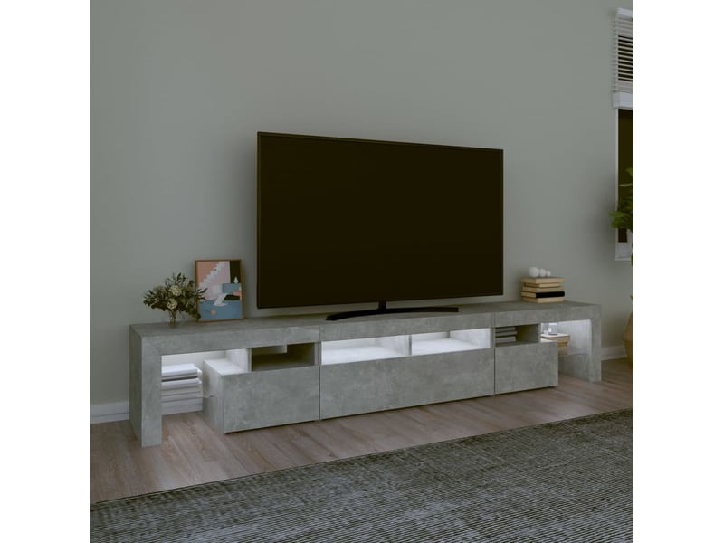 Meuble tv - banc tv - meuble de rangement avec lumières led gris béton 230x36,5x40 cm - Conforama C