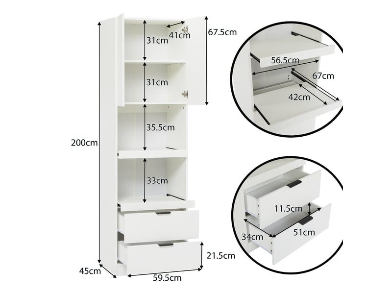  Armoire de cuisine contemporaine multi-rangement 2 portes 2 grand tiroirs et 2 niches blanc  - Conforama C