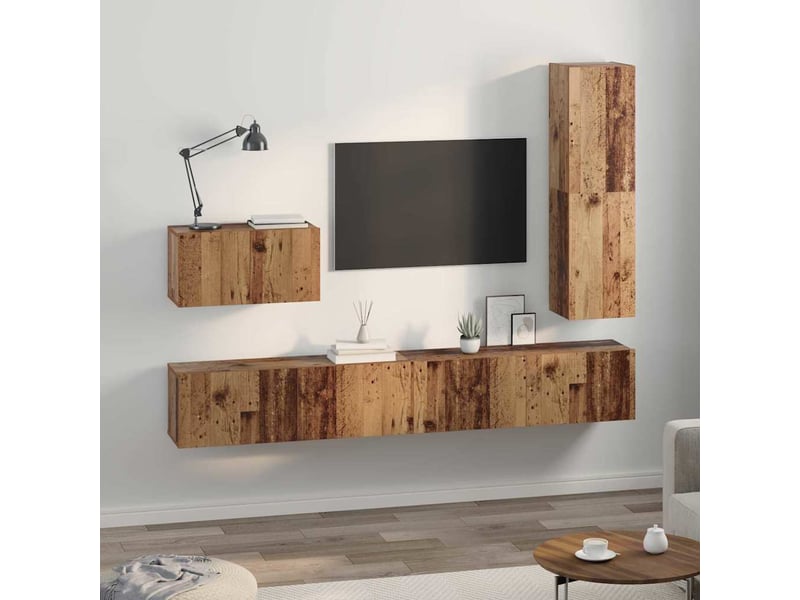 Ensemble meuble tv - banc tv - meuble de rangement 4 pcs bois ancien bois d'ingénierie  - Conforama D