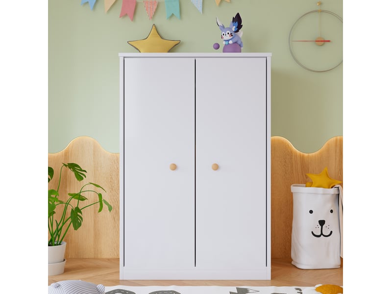  Armoire pour enfants 80x50x120cm avec 2 portes, penderie, design minimaliste moderne, gain de place, mdf, blanc  - Conforama B