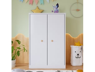 Armoire pour enfants 80x50x120cm avec 2 portes, penderie, design minimaliste moderne, gain de place, mdf, blanc