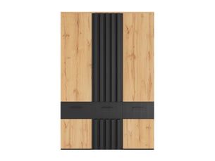 Armoire penderie haute portes persiennes 2 tringles 3 tiroirs 135x50x200 cm noir et bois