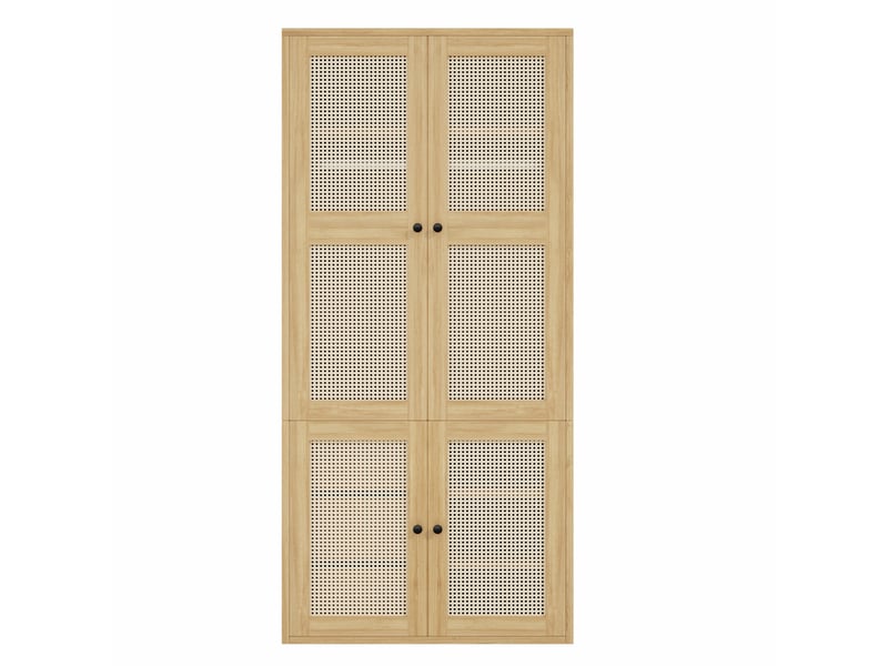  Armoire chambre 90x47x200 cm, penderie avec portes en rotin, garde-robe moderne en mdf style bohème, avec 1 tringle et 3 tiroirs, chêne  - Conforama A