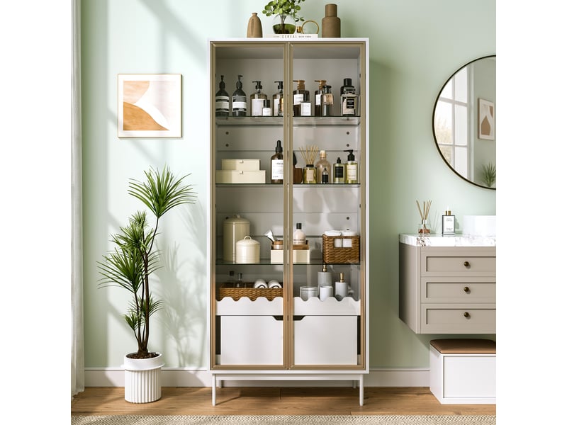  Vitrine en verre noir 4 niveaux avec éclairage led avec contrôle par application, 40x29x170 cm  - Conforama B