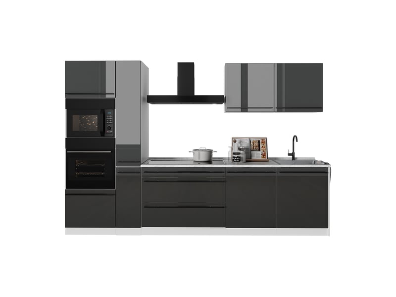  Vicco cuisine, anthracite haute brillanceblanc, 310cm plan de travail anthracite  - Conforama E