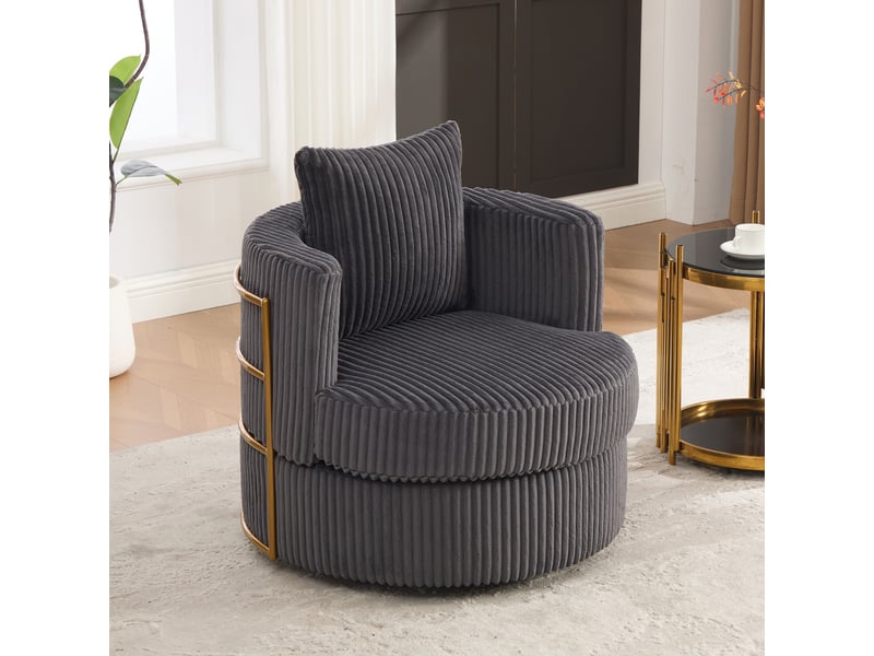 Fauteuil pivotant 360° avec rangement sous l'assise, dossier enveloppant et mousse haute densité, en velours côtelé gris - Conforama B