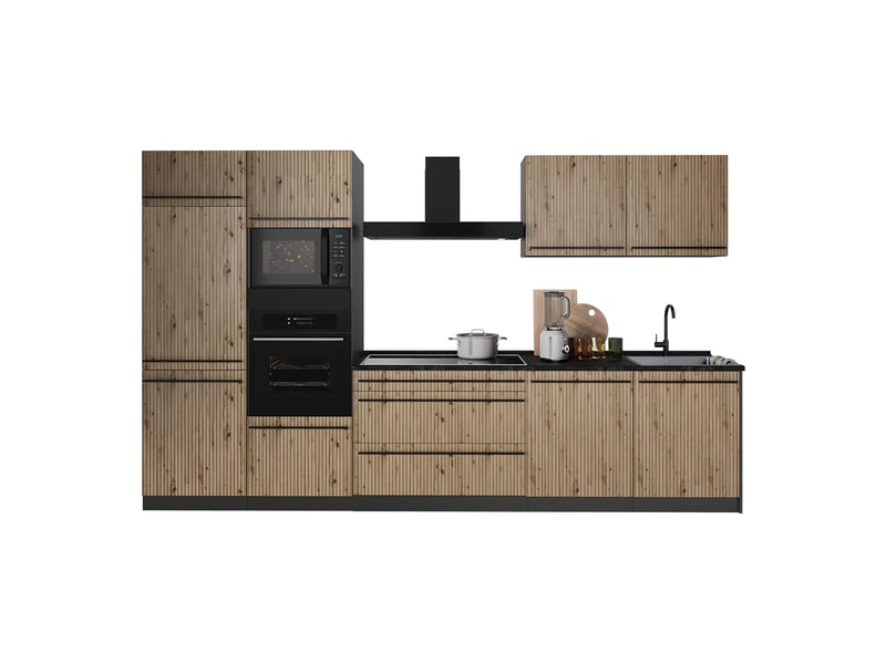 Vicco cuisine, chêne artisananthracite, 340cm plan de travail marbre - Conforama E