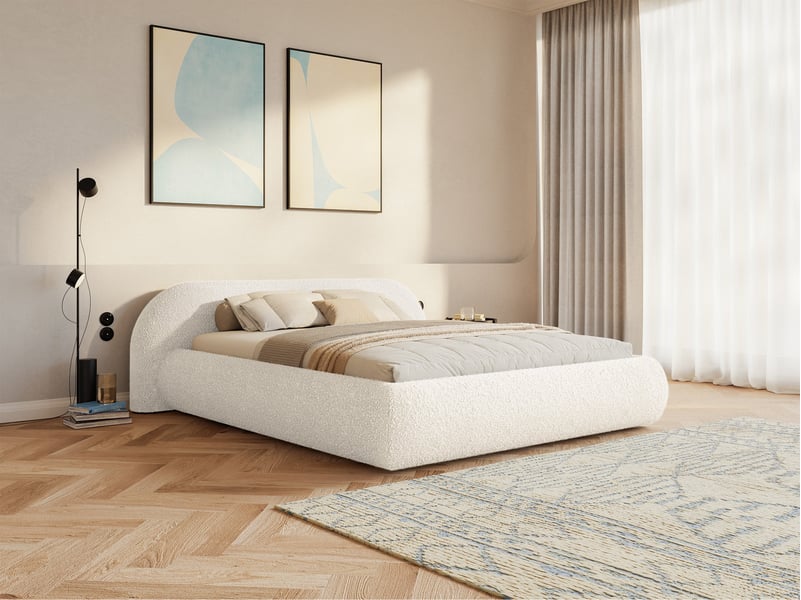  Selsey shels - lit rembourré - 200x200 cm - bouclé crème Shels Low - Conforama C