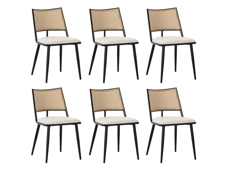  Lot de 6 chaises de salle à manger avec assise en pu et dossier en rotin, noir  - Conforama A