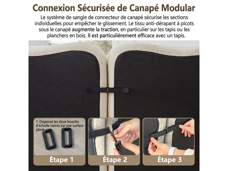  Canapé d'angle modulable 3 places en velours beige - mousse 32d assise profonde avec ottoman  - Conforama D