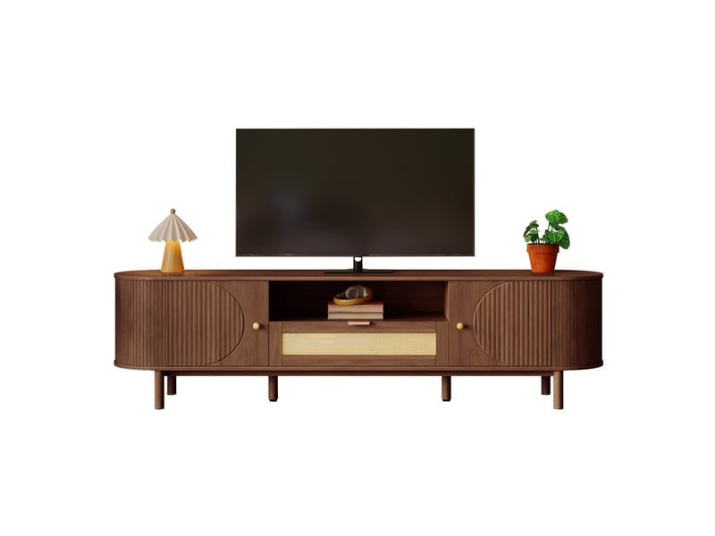  Meuble tv modenvie incurvé 175 x 36 x 51 cm mdf noyer avec rangement  - Conforama A