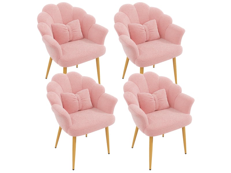  Lot de 4 fauteuils modernes – rembourrés – pieds en métal doré – dossier en forme d'arc – rose  - Conforama E