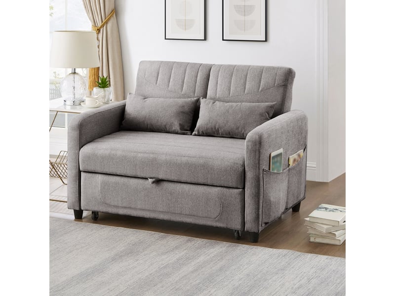 Canapé convertible 2 places en tissu coton-lin, dossier réglable 3 positions, couchage 166×95 cm, sans montage  - Conforama W