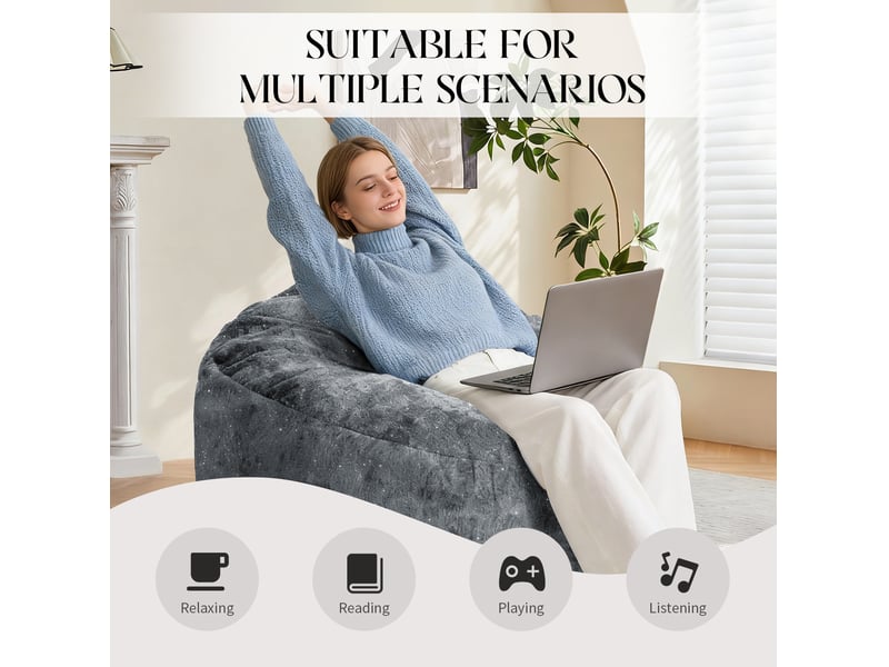  Fauteuil poire 100x98x61 cm dossier haut incurvé gris  - Conforama D