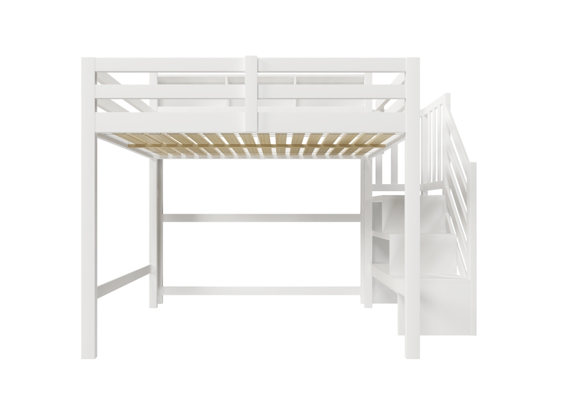 Lit mezzanine blanc 140x200 cm, led, espace inférieur et escalier-rangement - Conforama A