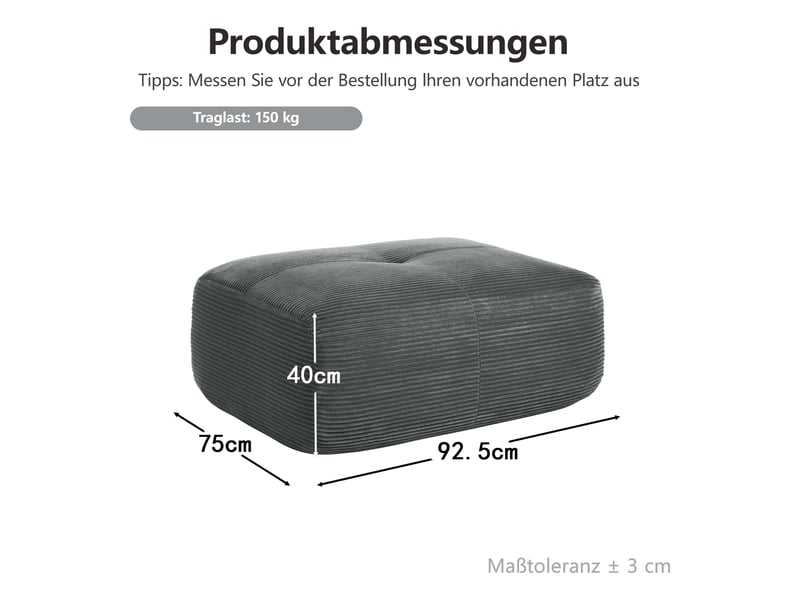  Ottoman en velours côtelé - gris - velours côtelé - 9.05 kg - design modulaire - livraison sans montage 92.5x75x40cm - Conforama C