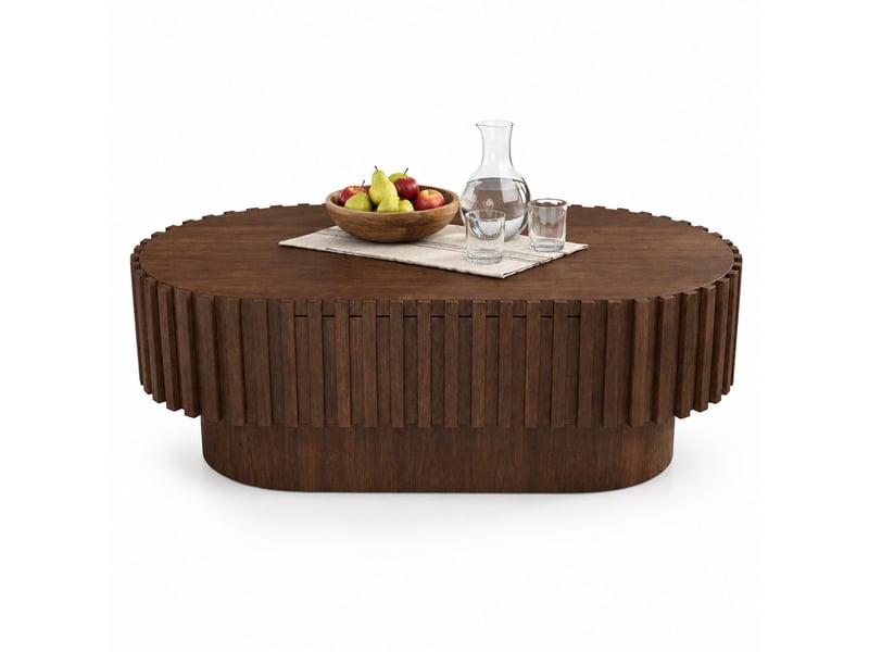 Table basse ovale 100x50x35,5 cm noyer mdf, 1 tiroir à rangement discret, style moderne rustique  - Conforama A