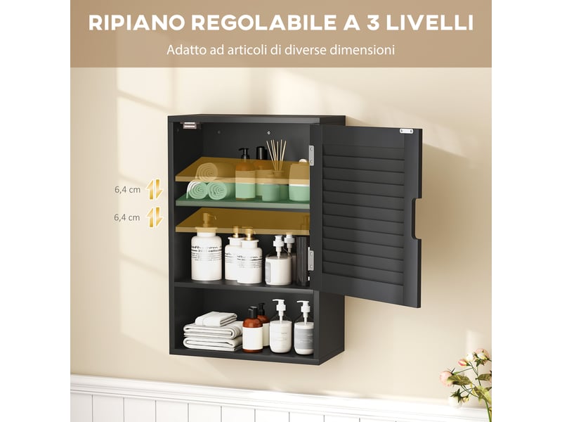  Armadietto bagno a parete avec ripiano regolabile e anta ammortizzata, 40x20x60 cm, nero  - Conforama E
