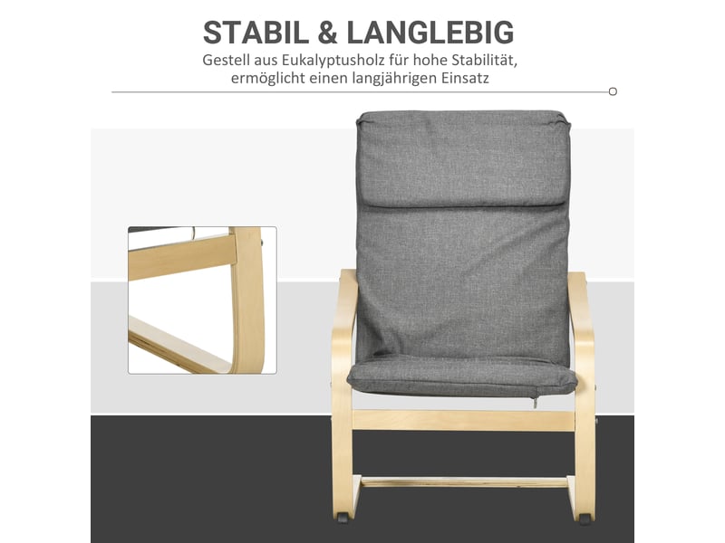  Fauteuil avec accoudoirs et repose-tête aspect lin bois gris et naturel 66,5x80x99 cm  - Conforama E