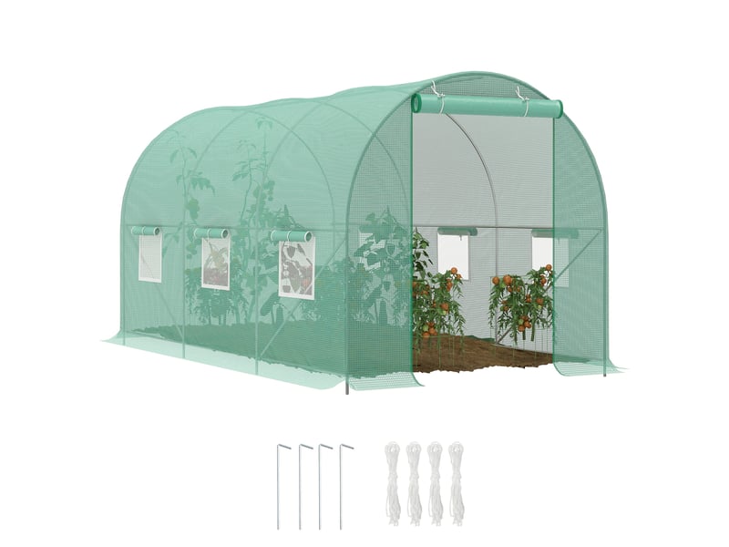  Serre tunnel de jardin de 4,45 x 2 x 2 m avec toit arrondi, en pe et métal, verte  - Conforama A