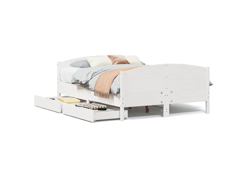  Lit double- lit adulte -  cadre de lit sans matelas blanc 135x190 cm bois de pin massif  - Conforama A