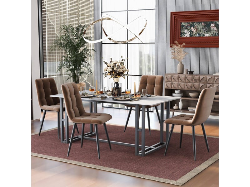  Lot de 4 chaises salle à manger velours marron, dossier et structure métal – design chic moderne  - Conforama B