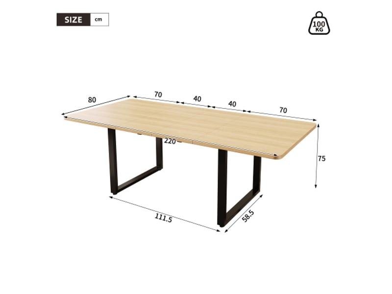 Table à manger extensible 3 longueurs 140180220 cm - rectangulaire, pieds métal - chêne clair - 6-10 places - Conforama C