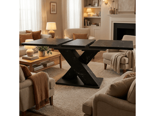 Table à manger extensible noire aspect marbre design x 4 à 6 personnes rail métallique robuste cuisine salle à manger